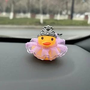 1 cute yellow duck car ornament with a crown and pink dress, car decoration, holiday gift