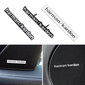 4pc 3d aluminum car styling harman/kardon badge audio sticker speaker emblem decals for bmw land rover mercedes benz accessories