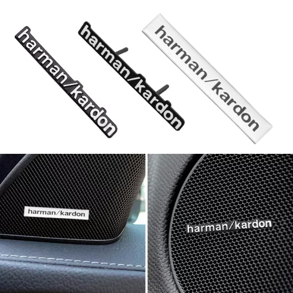 4pc 3d aluminum car styling harman/kardon badge audio sticker speaker emblem decals for bmw land rover mercedes benz accessories