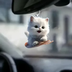2d car pendant hanging ornament with chain realistic animal cat shaped rearview mirror hanging decor car interior accessories