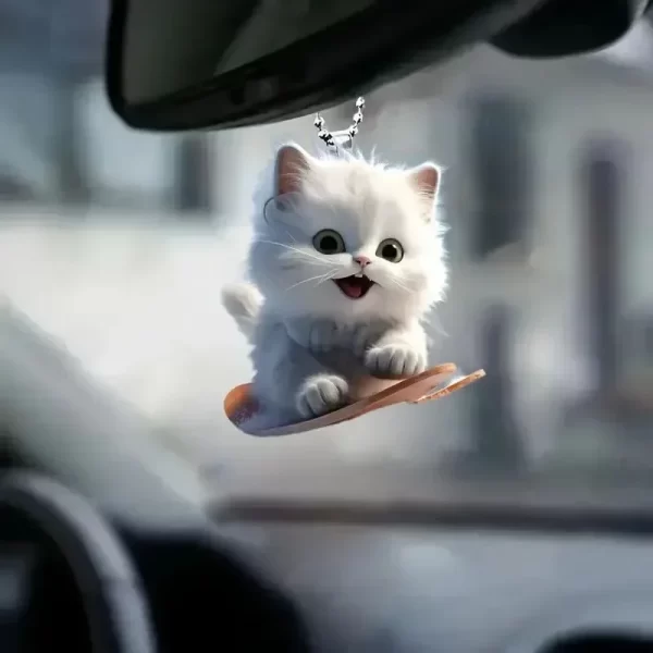 2d car pendant hanging ornament with chain realistic animal cat shaped rearview mirror hanging decor car interior accessories