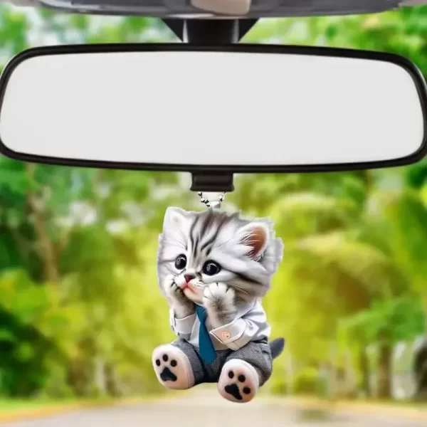 2d car pendant hanging ornament with chain realistic animal cat shaped rearview mirror hanging decor car interior accessories