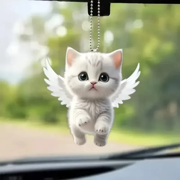 2d car pendant hanging ornament with chain realistic animal cat shaped rearview mirror hanging decor car interior accessories