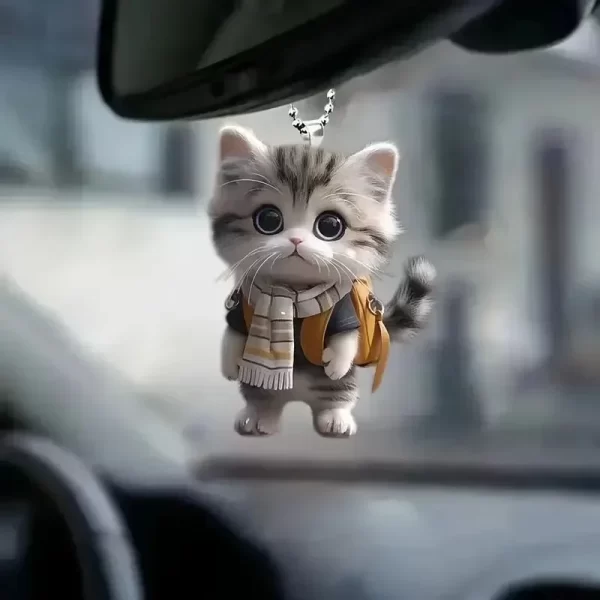 2d car pendant hanging ornament with chain realistic animal cat shaped rearview mirror hanging decor car interior accessories