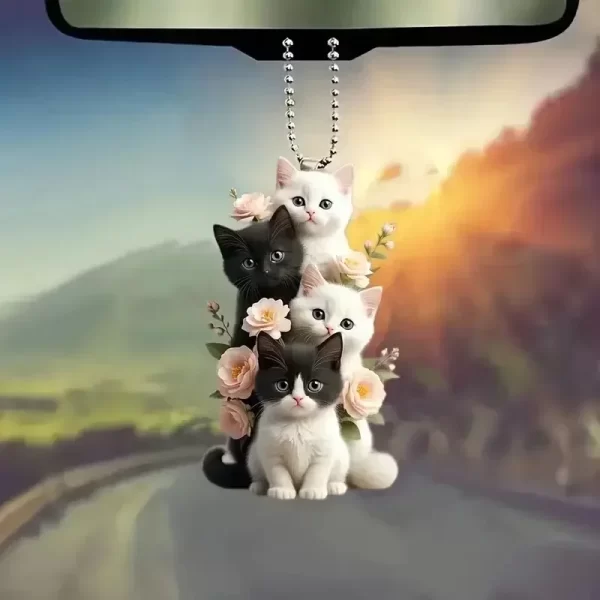 2d car pendant hanging ornament with chain realistic animal cat shaped rearview mirror hanging decor car interior accessories