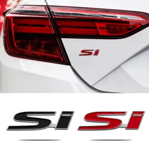 3d black red metal si logo car front grille badge fender side emblem rear trunk sticker for honda civic jazz styling accessories
