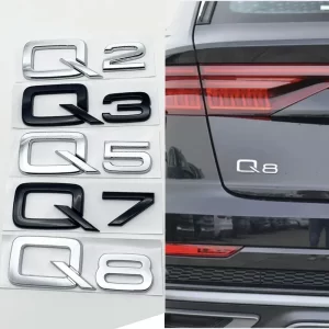 3d abs chrome black letters numbers car rear trunk boot emblem sticker badge for q2 q3 q5 q7 q8 car styling accessories