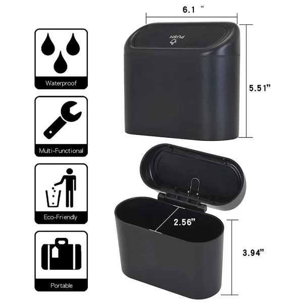 portable hanging mini car trash can,wastebasket trash can with lid, for car office home,auto storage bin accessories