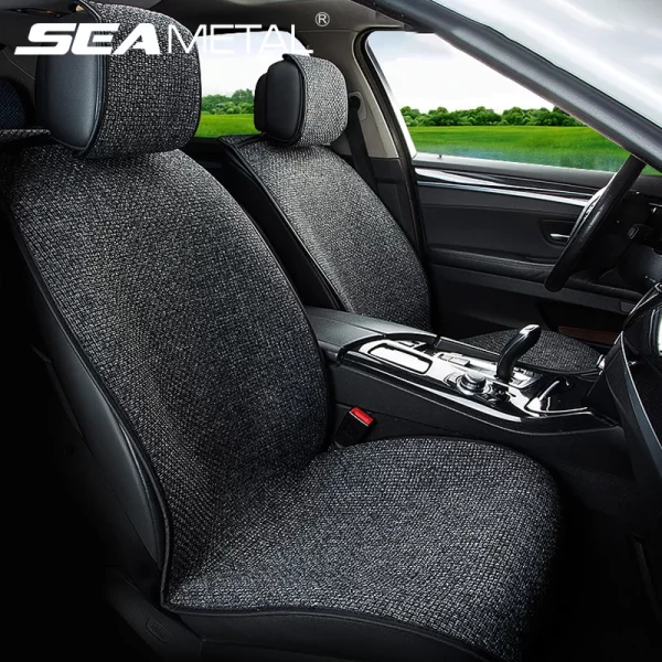 seametal 亜麻カーシートカバー 通気性 防汗リネン カーシートクッション 背もたれパッド付き 4シーズンユニバーサル 98%車両用