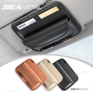 seametal 車用サンシェードグラスバッグ、puレザー、自動サンバイザー、カードオーガナイザー、耐摩耗性、サングラス収納、アクセサリー